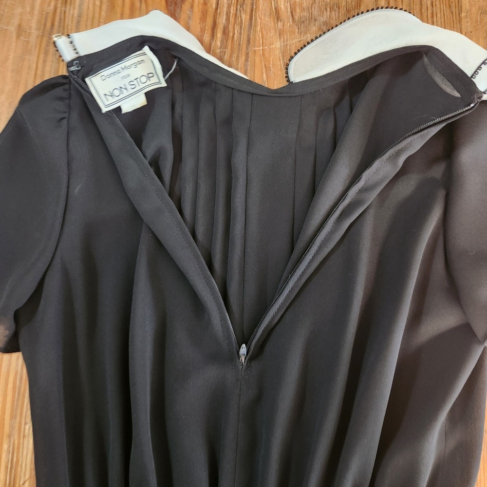 Vtg 80s Donna Morgan Small Pleated Sheer Chiffon Midi Dress Peter Pan Collar - Picture 6 of 15
